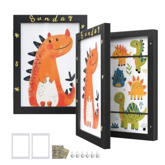 SONGMICS Kids Artwork Frames Changeable, Set of 2, A4, 8.5x11 Art Picture Frame Display for Room Decor, Each Storage up to 150 Drawings, with Mats, Stickers, Non-Trace Nails,...