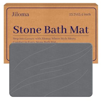 Stone Bath Mat Diatomaceous Earth Shower Mat Non-Slip Super Absorbent Bathroom Floor Mat Quick Drying Natural Easy to Clean(24 * 16 Grey)