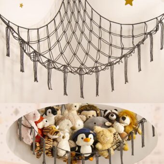 Stuffed Animals Hammock Net Corner-Hanging Stuff Animal Toy Storage Organizer for Plush Plushie Room Bedroom Nursery Decor Toy Storage Organization