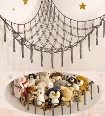 Stuffed Animals Hammock Net Corner-Hanging Stuff Animal Toy Storage Organizer for Plush Plushie Room Bedroom Nursery Decor Toy Storage Organization