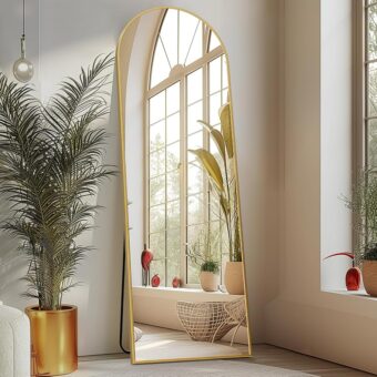 Sweetcrispy Arched Full Length Mirror 64"x21" Full Body Floor Mirror Standing Hanging or Leaning Wall, Large Arch Wall Mirror with Stand Aluminum Alloy Thin Frame for Bedroom...