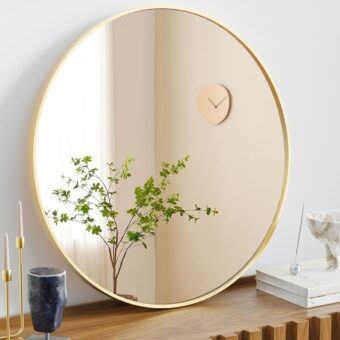 Sweetcrispy Gold Round Wall Mirror 24 Inch, Bathroom Mirrors for Over Sink, Circle Mirror for Bathroom, Entryway, Bedroom, Vanity