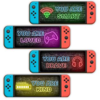 UBLURO 4 Pcs Printed Neon Gaming Wooden Wall Sign, Video Game Wall Decor, Inspirational Quotes Hanging Plaques Wall Sign, Teenager Gift for Kids Room Bedroom Nursery Play Room...