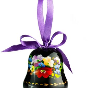 Ukrainian Souvenir Hand Painted Lacquered Wooden Decorative Bell with Ethnic Petrykivka Floral Painting, a Nice Home Decor Accent Item in a Gift Box for Women, Hanging or...