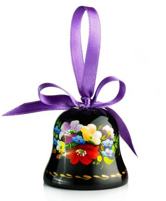 Ukrainian Souvenir Hand Painted Lacquered Wooden Decorative Bell with Ethnic Petrykivka Floral Painting, a Nice Home Decor Accent Item in a Gift Box for Women, Hanging or...