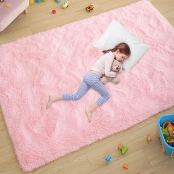 Ultra Soft Pink Rugs for Bedroom 4x6 Feet, Fluffy Shag Area Rugs for Living Room, Large Comfy Furry Rug for Girls Kids Baby Room Decor, Non Slip Nursery Modern Indoor Fuzzy...