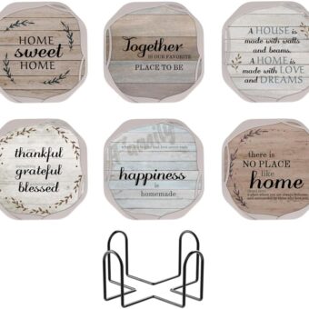 UMIRRO Rustic Country Farmhouse Coasters with Holder for Wooden Coffee Table, Absorbent Felt Drink Coasters with Silicone Cases, Housewarming Gifts for New House/Home, 4",...