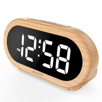 uscce Small Digital Alarm Clock with USB Port for Charging, 0-100% Dimmer, Easy to Set, Alarm Volume with 5 Alarm Sounds, 12/24Hr, Snooze, Battery Backup, Compact Alarm Clock...