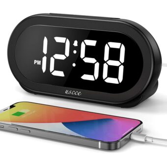 uscce Small Digital Clock for Bedroom: 6 Dimmable Brightness 4 Alarm Volume - Plug in Clock with Easy Operation for Bedside Desk