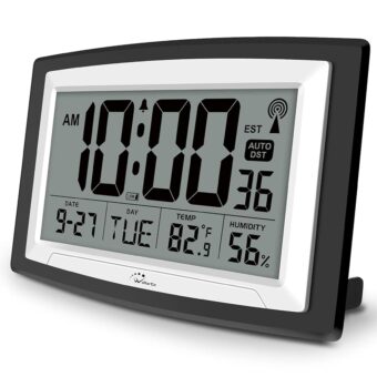 WallarGe Atomic Clock with Indoor Temperature and Humidity, 12.5 Inch Self-Setting Digital Wall Clock or Desk Clock, Battery Operated Digital Clock Large Display for Seniors,...