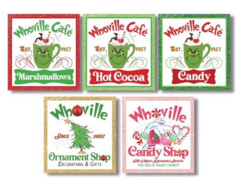 WHOVILLE STICKER Labels 2.4" x 2.4" | 5 Assorted Easy-to-Peel Stickers | Stickers Only (No Containers) DIY Holiday Party Decor