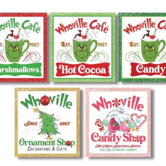 WHOVILLE STICKER Labels 2.4" x 2.4" | 5 Assorted Easy-to-Peel Stickers | Stickers Only (No Containers) DIY Holiday Party Decor