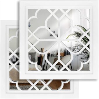 Wocred Set of 2 Mirrors Square Wall Mirror,Gorgeous Rustic Farmhouse Accent Mirror,White Color Entry Mirror for Bathroom Renovation,Bedrooms,Living Rooms and More(12”x12”)