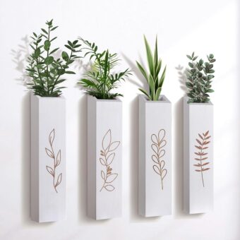 Wood Wall Planter, Farmhouse 4 Pack Indoor Pocket Wall Vases Decor for Living Room Bedroom Dried Flowers Faux Greenery Plants (White)