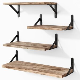 YGEOMER Floating Shelves for Wall Different Sizes Farmhouse Wall Shelf for Bedroom, Bathroom Shelves for Storage, Hanging Shelves for Living Room, Wood Floating Shelf for...