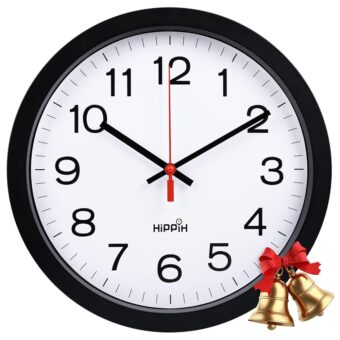 Yoobure 12" Silent Quartz Decorative Wall Clock Non-Ticking Digital Plastic Battery Operated Round Easy to Read Home/Office/School Black Clock