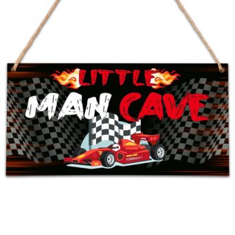 YSTEP Decorative Signage, Little Man Cave Wood Sign, 5x10 inches, Car Racing Themed Home Wall Art for Kids Room Door Decor - A04