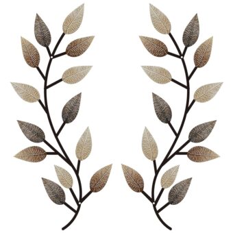 Zhengmy 2 Pieces Metal Tree Leaf Wall Decor Vine Olive Branch Leaf Wall Art Living Room, Hallway Wall Decor Outdoor Decoration(Vintage Brown)