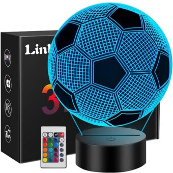 Linkax Valentines Day Gifts for Kids Teens Boys, Soccer Gifts for Boys, Soccer Ball Toys for Ages 8-13 3D Illusion Night Light, 8 9 10 11 12 Year Old Boy Birthday Gift, Football...