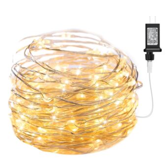 Minetom Fairy Lights Plug in, 33Ft 100 LEDs Waterproof Silver Wire Firefly Lights, Adaptor Included, Starry String Lights for Wedding Indoor Outdoor Christmas Patio Garden...