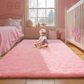 Pink Rug for Girls Bedroom, 4x6 Fluffy Area Rugs for Kids Playroom, Furry Carpet for Nursery Room, Shaggy Rug for Teen Living Room, Thick Fuzzy Plush Rug for Dorm, Cute Room...