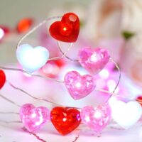 Valentines Day Decor 10 ft 40 LEDs Red White Pink Heart String Lights Battery Operated Garland Valentines Day Lights with Timer Valentines Day Decorations for The Home Indoor...